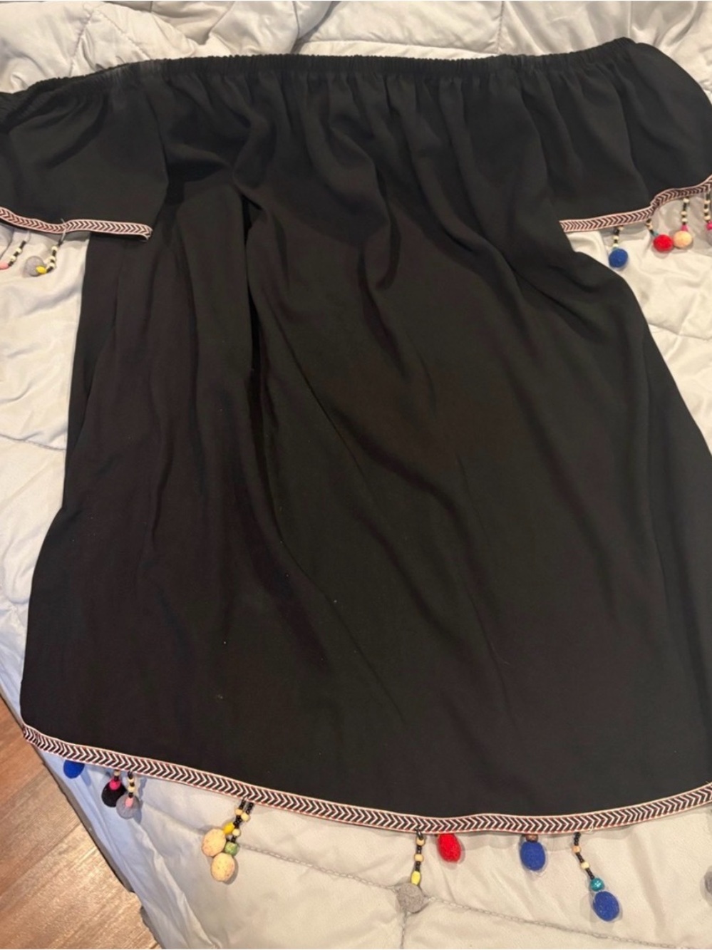 Hot & Delicious Black Strapless Pom Pom Trim Dress
